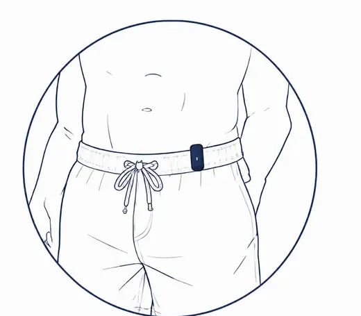Illustration of the Loomi module clipped onto swim shorts